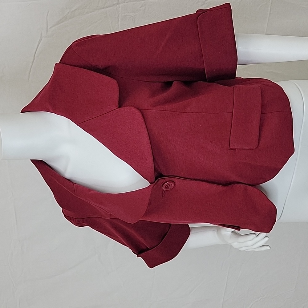 Spiegel Ponte Knit Short Sleeve Cropped Bolero Jacket w/Button, Cranberry, Sz 14